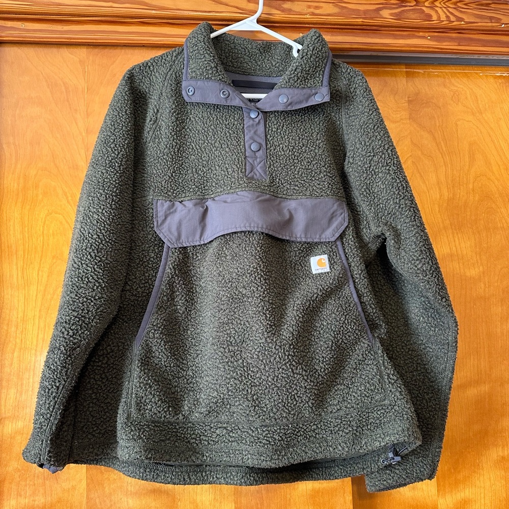 Sage green half button up Carhart sweatshirt